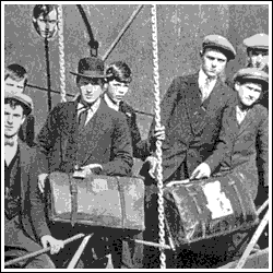 Image of Irish immigrants boarding a ship bound for California.
